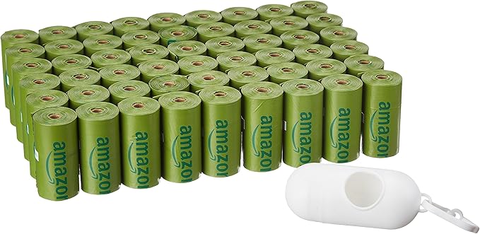 Amazon Basics Premium Leak Proof Dog Poop Bags with Dispenser and Leash Clip, Cucumber Scented, 13" x 9", 810 Count (54 Rolls of 15)
