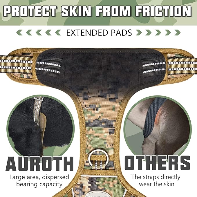 AUROTH Tactical Dog Harness for Small Medium Dogs No Pull Adjustable Pet Harness Reflective Working Training Easy Control Pet Vest Military Service Dog Harnesses Woodland Camo M
