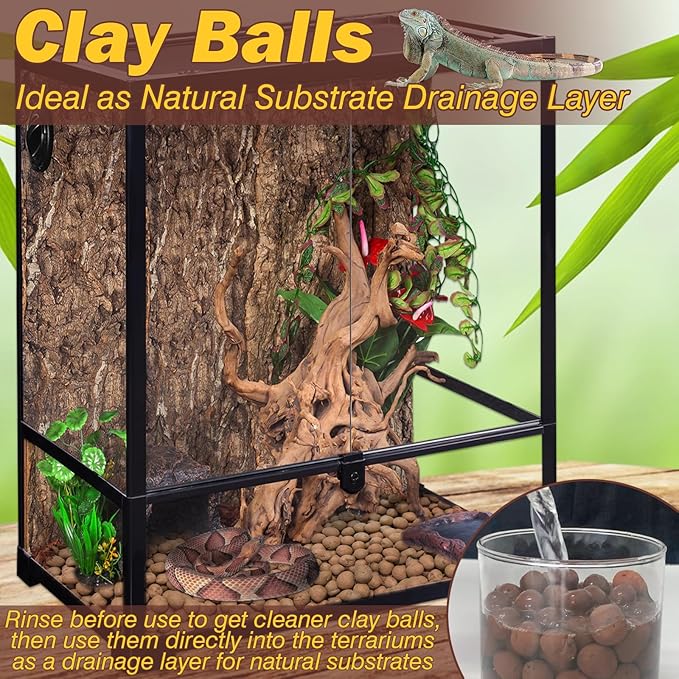 ZeeDix Reptile Substrate Leca Balls - 2LBS Organic Expanded Clay Pebbles, Bioactive Terrarium Bedding for Reptile Tank Habitat Accessories, Ideal for Bearded Dragon, Tortoise, Gecko, Snake & Frog