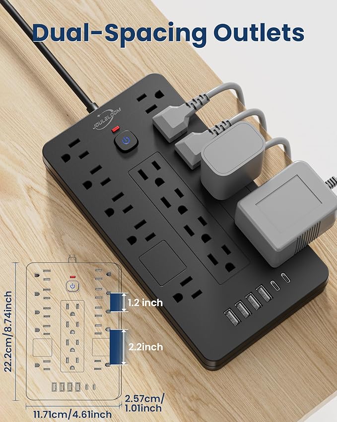 Surge Protector Power Strip-14 Outlets and 6 USB Ports, 10 Feet Flat Plug Extension Cord, 1850 Joules, Black, ETL Listed for Home, Office, Dorm Room