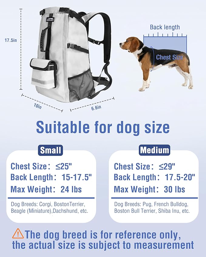 Dog Backpack for Small & Medium Dogs – 4-Layer Safety Pet Carrier with Thick Shoulder Straps, Detachable Waist Bag, Breathable Mesh & Storage Pockets for Travel & Hiking