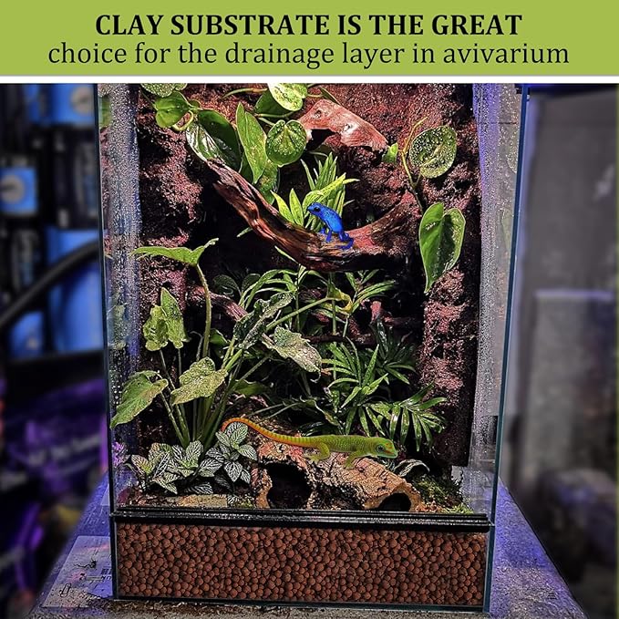 Riare 6LBS Expanded Clay Balls Terrarium Substrate for Reptiles - 100% Organic Lightweight Clay Pebbles Substrate Frogs False Bottom Substrate, Bioactive Terrarium Substrate for Drainage and Moisture