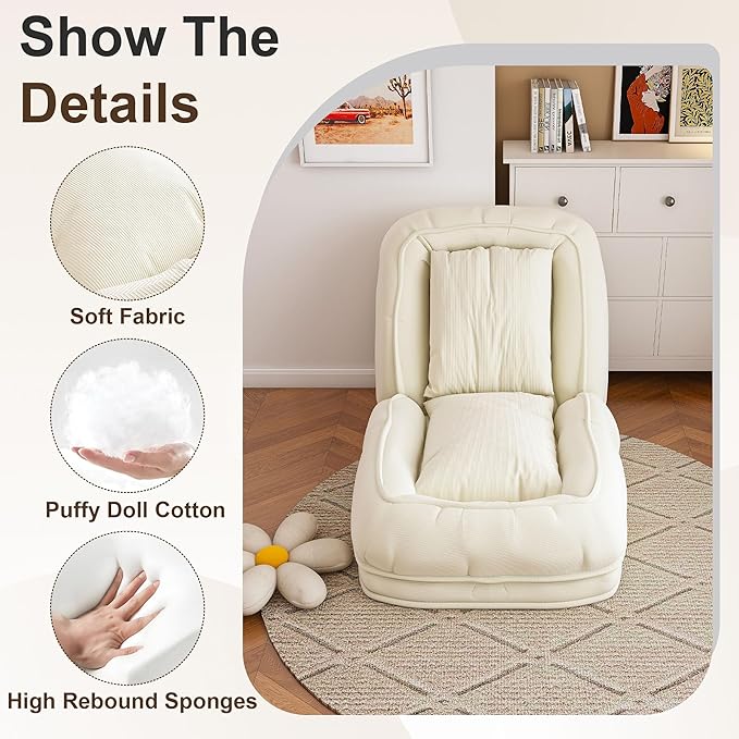 Oversized Human Dog Bed for Adult, Foldable Giant Human Pet Bed with 2 Soft Pillows, Large Sized Dog Sofa with 5 Adjustable Position for Humans, Metal Frame & Corduroy (White)