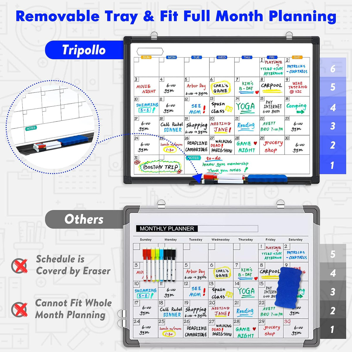 Magnetic Dry Erase Calendar Whiteboard 36" x 24" Aluminum Frame（Black）