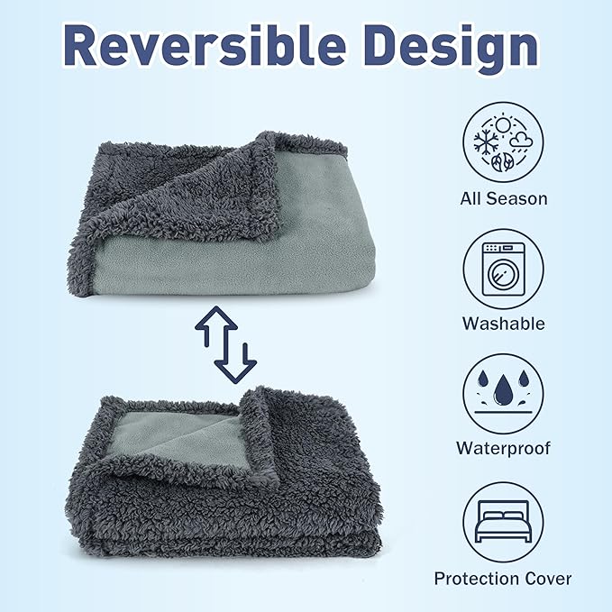 Waterproof Dog Blanket,Pet Pee Proof Couch Cover for Bed Sofa Car Seat,Reversible Furniture Protector Sherpa Throws Cushion Mat for Small Medium Large Dogs Puppy Cat 60"x50"