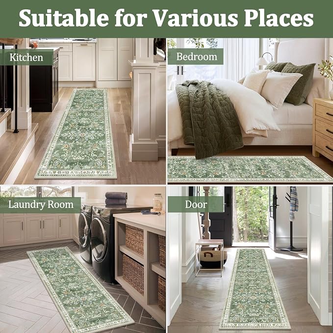 Yamaziot Washable Runner Rug 2x6 – Non Slip Boho Floral Hallway Runner Rug