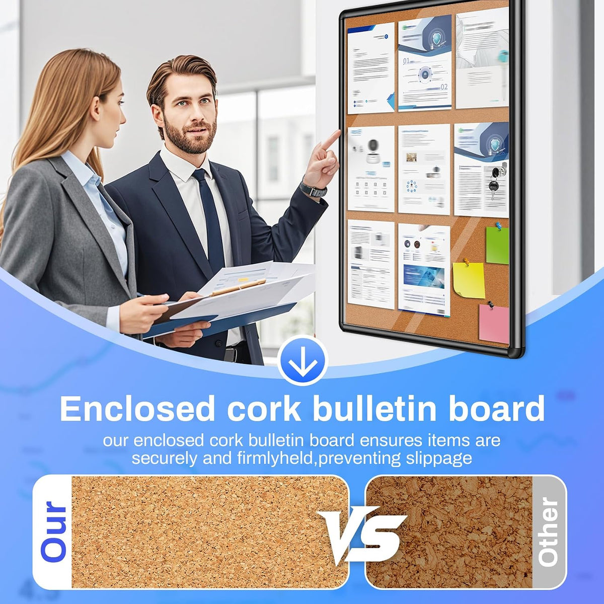Magula Enclosed Cork Bulletin Board Tamper-Proof Dispaly Case, Black Aluminium Frame, Shatter Resistant Lockable Bulletin Board, Enclosed Cork Board for School, Office,Commercial,Hospital etc(24"x18")