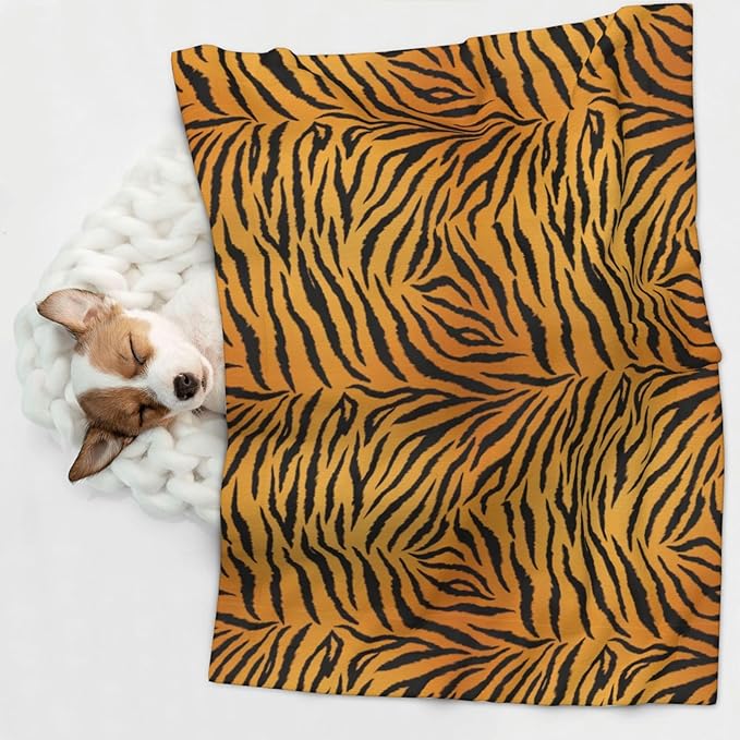Two Sided Pet Cuddler Blanket for Anxiety Calming, Animal Print Tiger Black Gold, Reversible Plush Design with Bubble Dot Pattern Provides Familiar Surface Anywhere