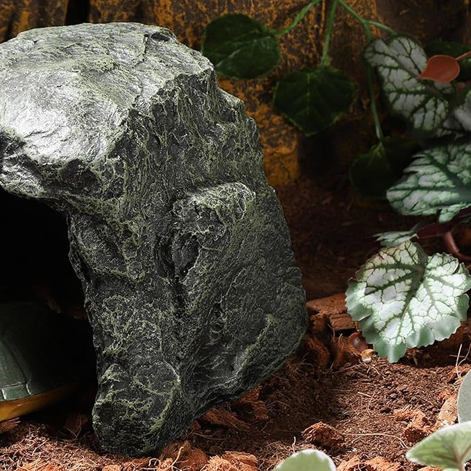 IBWell 7.1 Inch Reptile Hides Resin Tortoise Hideout for Hiding and Basking Aquarium Rock Caves for Snake Bearded Dragon Fish Lizard