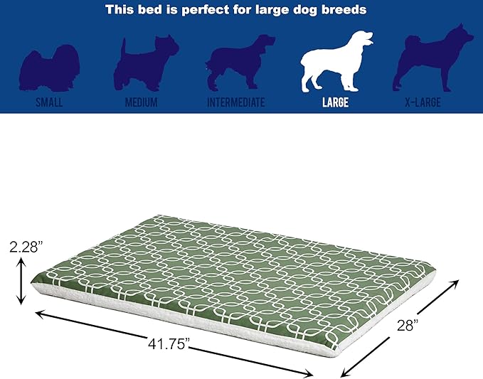 MidWest Homes for Pets Quiet Time Teflon Defender Dog Beds; Pet Beds Designed to Fit Folding Metal Dog Crates, Green & White Geometric Pattern, 42-Inch