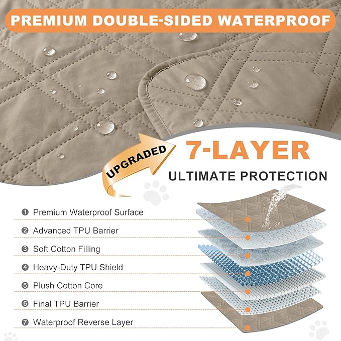 100% Waterproof Dog Couch Protector, Triple-Layer Waterproof Dog Bed Cover Pet Blanket Reversible 2-Tone Sofa Shield, Non-Slip Furniture Guard for Pets(30×71 Inch, Khaki+Khaki)