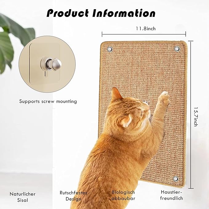 Rabbit Scratching Pad - Natural Sisal Bunny Scratch Pad Durable Rabbit Scratch Pad Chew Toy - 2PCS 16x12 Inches Pet Cage Mat