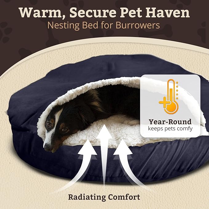 Snoozer Classic Poly-Cotton Cozy Cave Pet Bed, Small, Navy