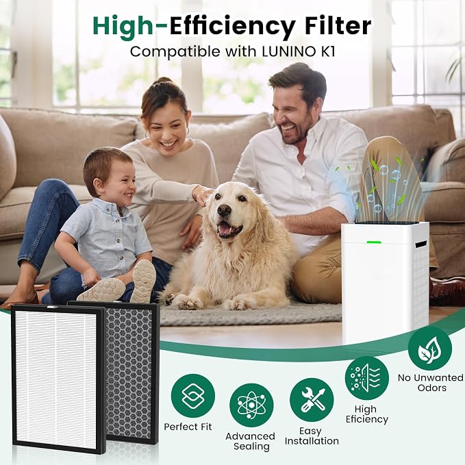 K1 Replacement Air Filter Fit for LUNINO K1 Air Puri-Fier, 3-in-1