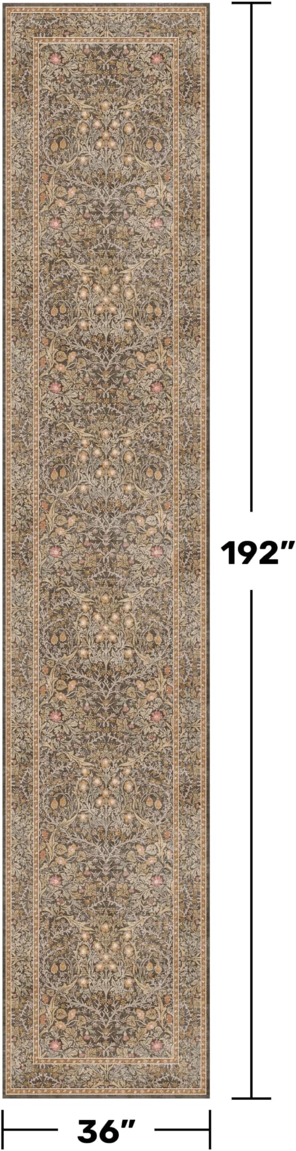 Brown Washable 3x16 Extra Long Runner Rug