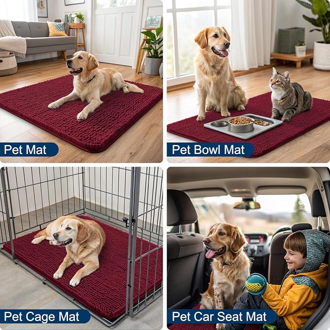 Smiry Dog Door Mat for Muddy Paws 36x24, Absorbent Dirt Trapper, Non-Slip
