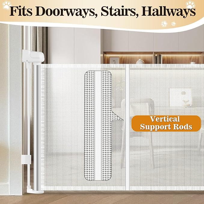 23.6" H Short Dog Gate Puppy Gate Pet Fence to Step Over,Retractable Mesh Doggie Gates Expands Up to 55 Inches Indoor Outdoor Dog Gates for Doorways Stairs