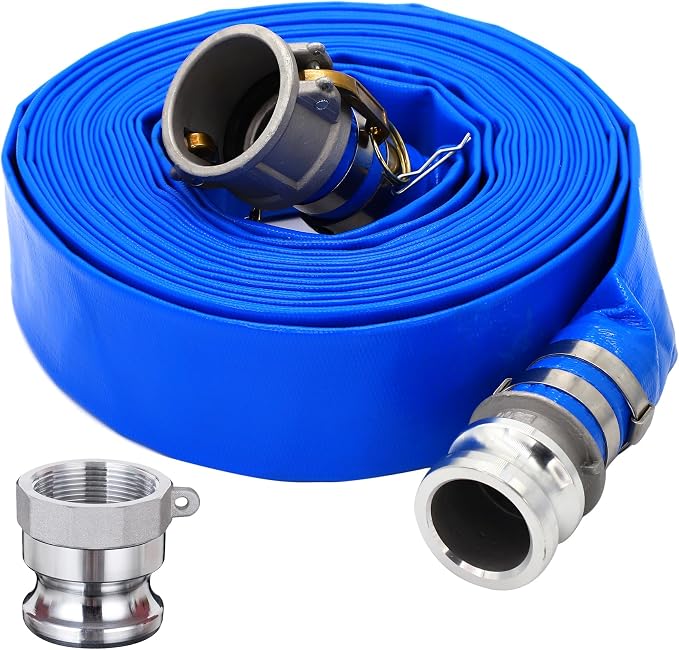DAVCO 1-1/2" ID × 50 ft PVC Lay Flat Discharge Hose, Heavy Duty Reinforced Blue
