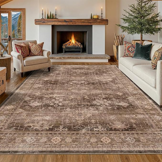 Hazo Haus Boho Taupe Brown Living Room Rug 8x10
