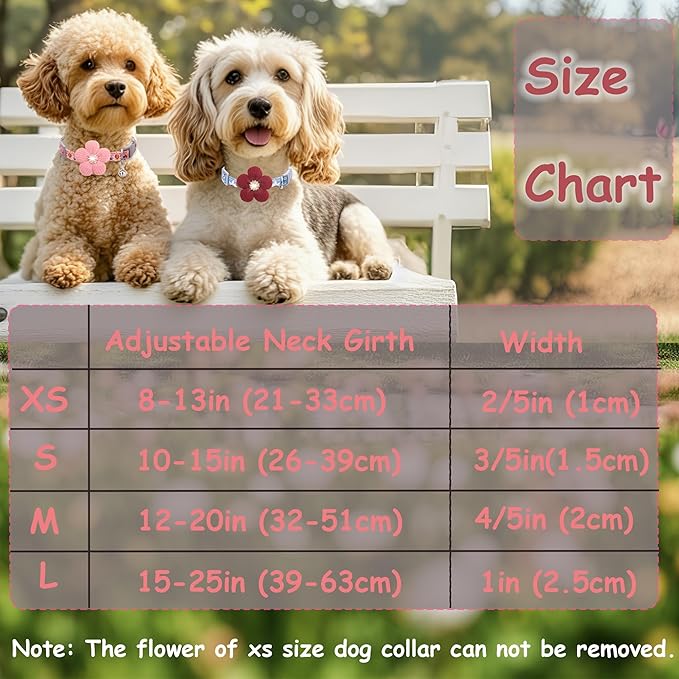 Medium Dog Collar with Flower, Dog Collars for Medium Dogs Collar for Girl Cute Dog Collar with Bell, Adjustable Length