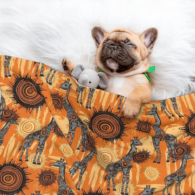 Double Sided Pet Mat for Dog Bed Topper Cat Blanket Furniture Protector, Abstract African Giraffe, Reversible Plush with Tactile Dot Pattern for Style Change