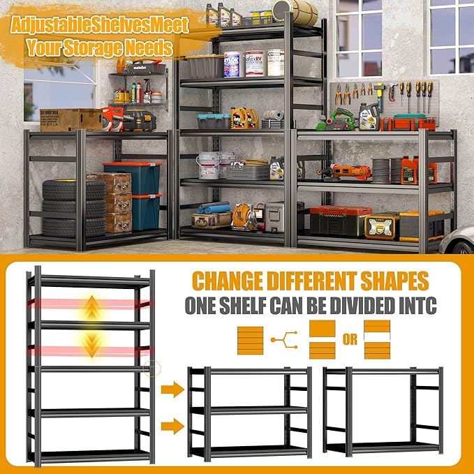 78''H Metal Garage Shelving Unit ,5-Tier Garage Storage Shelves Heavy Duty，Adjustable 3020 lbs Shelf, Upgraded Reinforced Double-Layer Columns for Basement Kitchen Laundry Room Pantry Rack 40''W*18''D