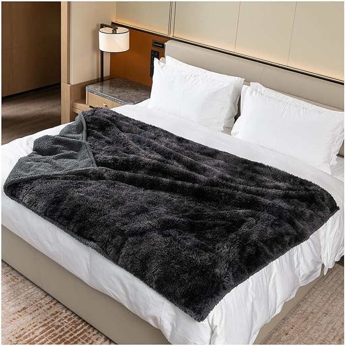 Waterproof Pets Blankets for Dogs 57x40in Calming Cat Blanket for Bed Couch Sofa Cover Protector Washable Long Faux Fur Pet Throw Blanket for Puppy Reversible Furniture Protection Mats (Gray,M)