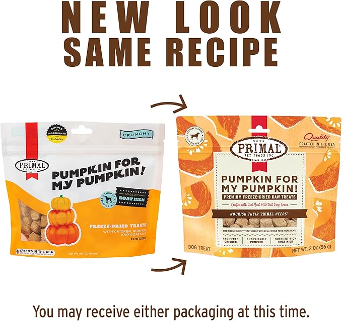 Primal Freeze Dried Dog Treats, Chicken with Pumpkin & Goat Milk, Grain Free Training Treats for Dogs, 2 oz