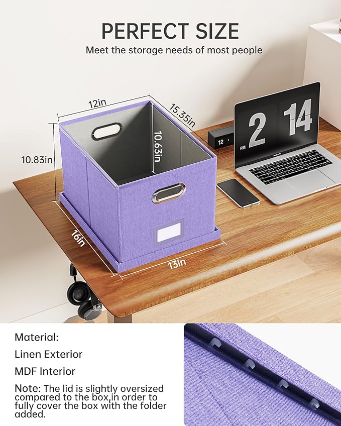 Oterri File Organizer, File Box, File Cabinet for Letter File Folder Storage, Hanging File Organizer for Office/Decor/Home,Document Organizer, 1 Pack, Lavender-Box Only