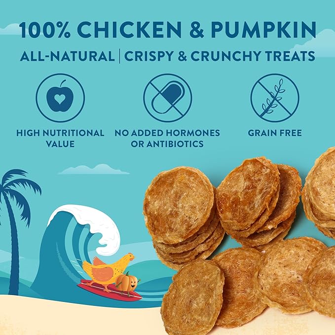 Chicken & Pumpkin Chips – 2 Simple Ingredient Dog Treats, All Natural & Healthy Training Snacks for Small, Medium & Large Breeds, Puppies – High Protein, 7oz