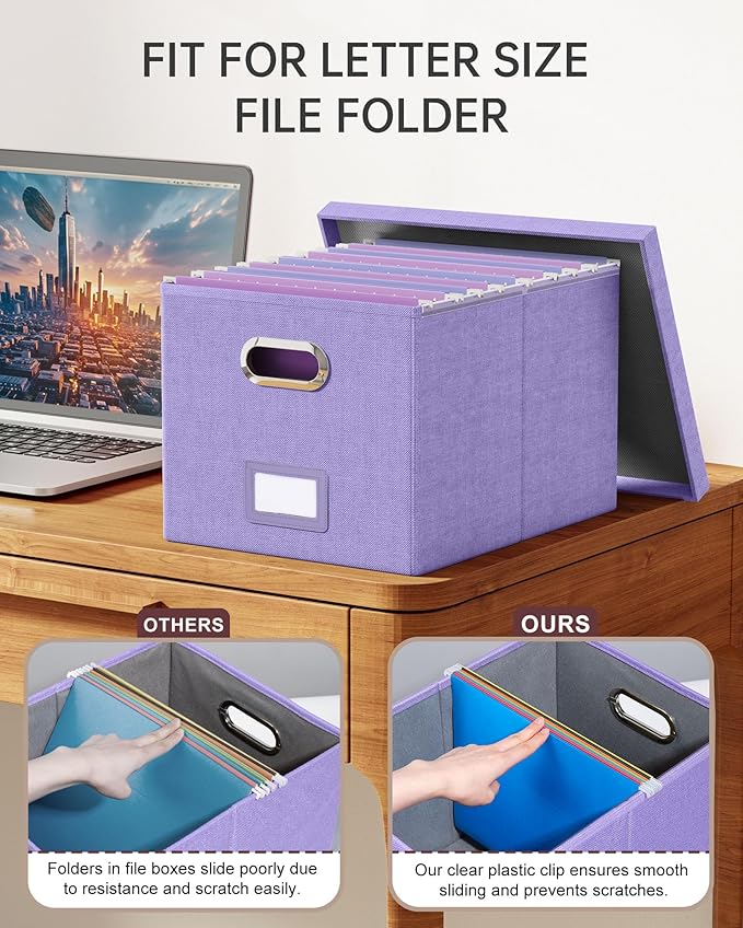 Oterri File Organizer, File Box, File Cabinet for Letter File Folder Storage, Hanging File Organizer for Office/Decor/Home,Document Organizer, 1 Pack, Lavender-Box Only