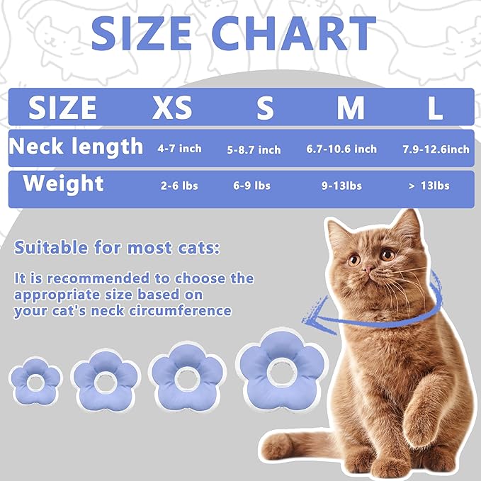Cat Cone Collar Soft, Waterproof Cats Cones to Stop Licking After Surgery, Adjustable Soft Elizabeth Cats Collars for Wound Healing, Flower Shape Cat Recovery Collar (Purple, Large)