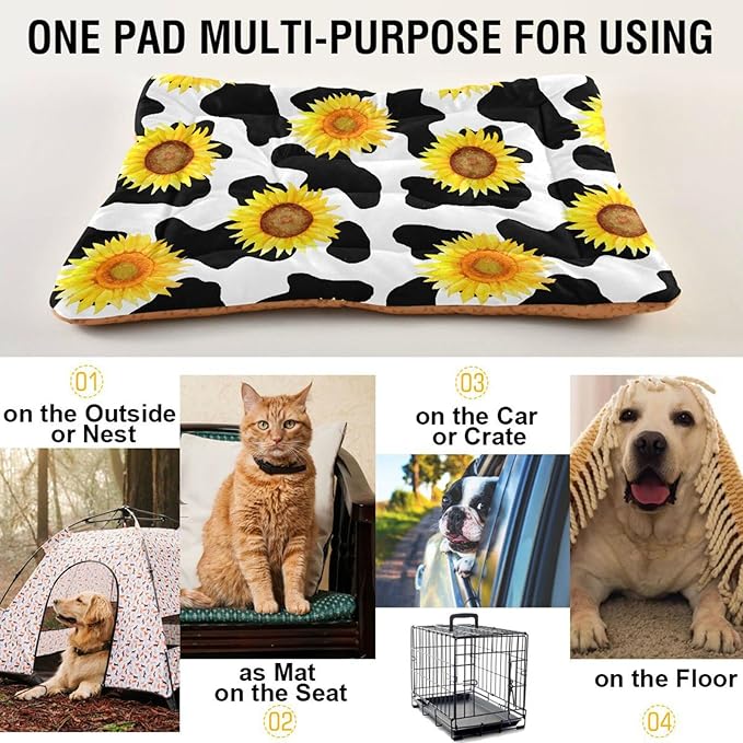 Milk Cow Print Sunflower Pet Bed Cute Dog Bed Mat Absorbing Non Slip Pad Pet Sleeping Mat for Small, Medium, and Large Dogs Puppy Cat 24 in x 18 in