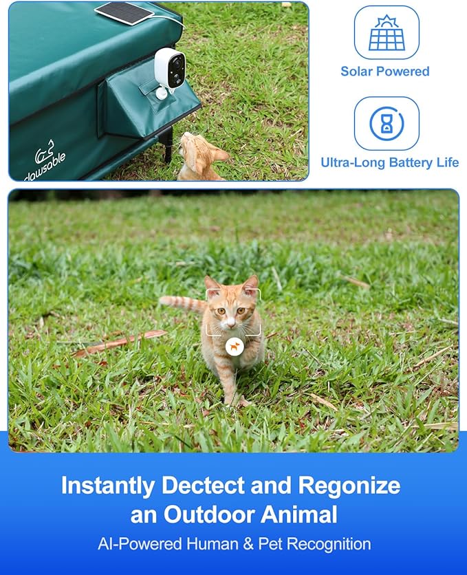 rolimate Wireless Solar Smart Pet Camera for Outdoor cat House, IP65 Weatherproof, Motion Detection, 2-Way Audio, Night Vision, SD Local & Cloud Storage, Compatible with Alexa (1)