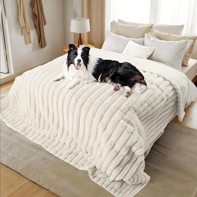 Chicute Waterproof Dog Blanket for Bed, Luxury Plush Washable Large Dogs Blankets for Furniture Protection, Super Soft Calming Pet Blanket (Beige, 60"x80")