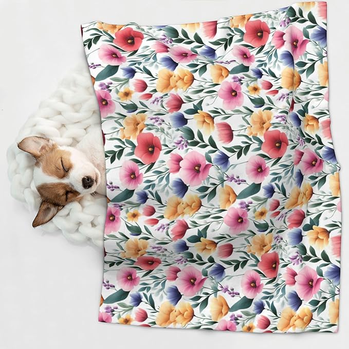 Floral Blanket for Dog Cat - Dog Blankets 23x16 Colorful Flowers Throw Blanket for Couch Sofa Bed