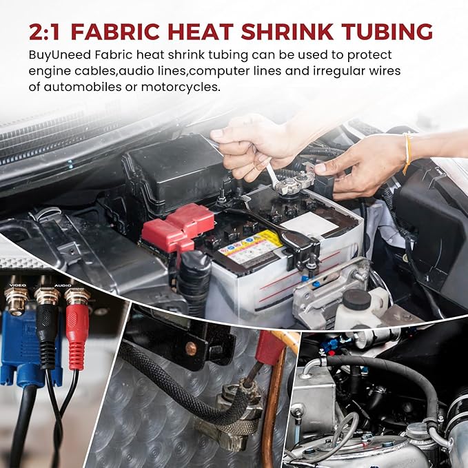 Heat Shrink Wire Loom 2:1 Shrinkable Braided Cable Sleeve 1/2 Inch ID-46ft Abrasion Protection Flexibility Fabric Wiring Harness Cover Sheath