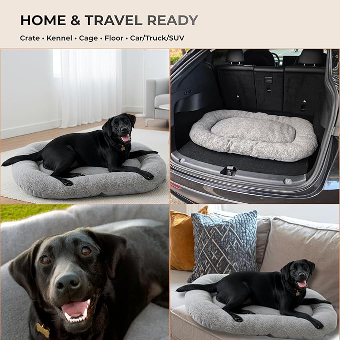 Washable Dog Bed for X‑Large Dogs, Dog Beds Large Sized Dog, Reversible Plush & Oxford Dog Bed for Crates, 3" Thick Cushion Kennel Mat, Machine Washable Non‑Slip Bottom, Fits 48 Inch Crates, Grey