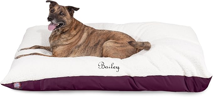 Plush Personalized Pet Pillow Dog Bed Custom Embroidered - Removable Pet Bed Cover - Large Burgundy