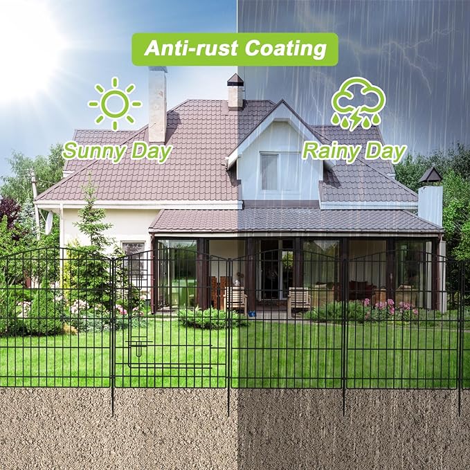 INJOPEXI Garden Fence 12 Panels 23.6ft (L)×30in (H) Decorative Garden Fences with 11 Panels + 1 Gate, No Dig Animal Barrier Fencing Rustproof Metal Wire Temporary Dog Fence Border for Outdoor Yard