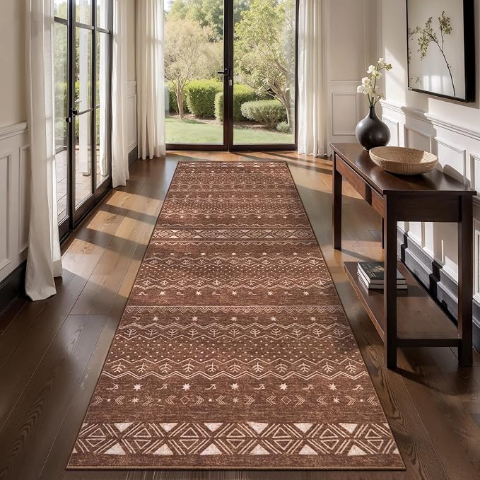SERISSA Hallway Runner Rug, Soft Low-Pile Geometric Indoor Long Carpet