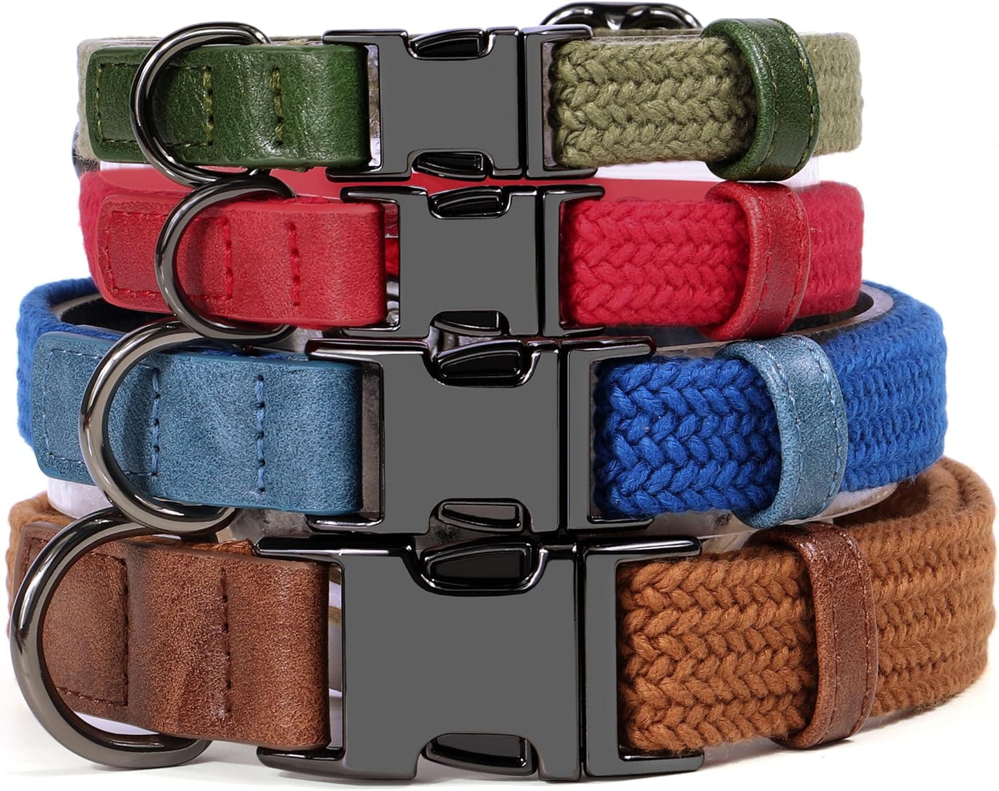 PET ARTIST Soft Cotton Dog Collars for Small Dogs in Rustic Brown, Simple Dog Collar with Quick Release Metal Buckle & D Ring, S Size (10-16")