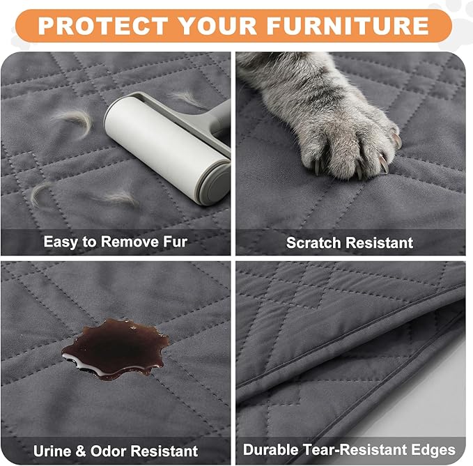100% Waterproof Dog Couch Protector, Triple-Layer Waterproof Dog Bed Cover Pet Blanket Reversible 2-Tone Sofa Shield, Non-Slip Furniture Guard for Pets(82×92 Inch, Gray+Gray)