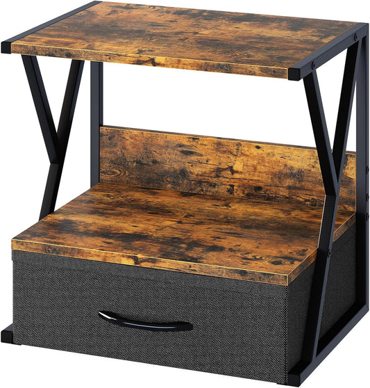 aboxoo Printer Stand for Desk with Storage Drawer, 2 Tier Desktop Or UnderDesk Shelf, Multi-Purpose Desk Organizer for Home Office, fit Fax Machine/3D Printer/Scanner, Rustic Brown
