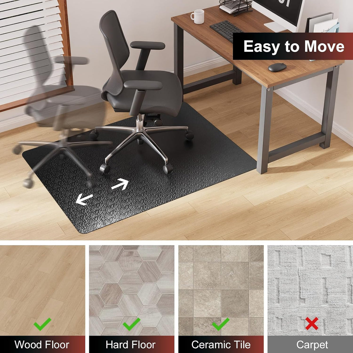 Office Chair Mat for Hardwood Floor, 60"x75" PVC Desk Chair Mat