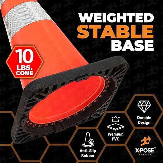 Xpose Safety 28 Inch Orange Traffic Cones - Heavy Duty 10lb 6" & 4" Collar - Bulk Half Pallet 150 Pack - Multipurpose PVC Plastic Safety Cone Parking, Soccer, Caution & Construction - DOT Approved