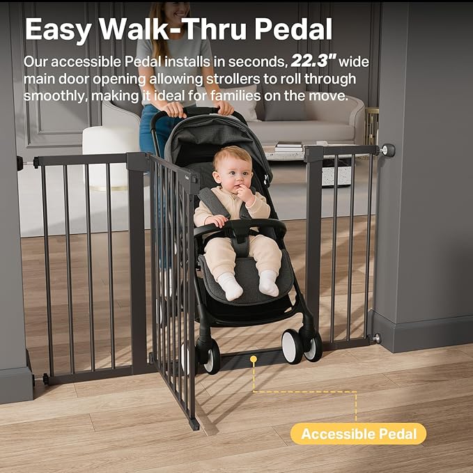 Cumbor 2 Pack 29.7"-51.5" Extra Wide Baby Gate for Stairs, Easy Wall Through Dog Gates for Doorways, Pressure Mounted Pet Gate Indoor, Safety Auto-Close Child Gate for Kids with 4 Wall Cups, Black