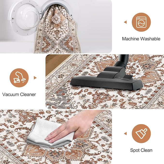 Yamaziot Washable Runner Rug, 2x8 Non-Slip Boho Vintage Hallway Rug Runner