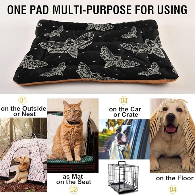 Gothic Skull Butterfly Moth Pet Bed Cute Dog Bed Mat Absorbing Non Slip Pad Pet Sleeping Mat for Small, Medium, and Large Dogs Puppy Cat 24 in x 18 in