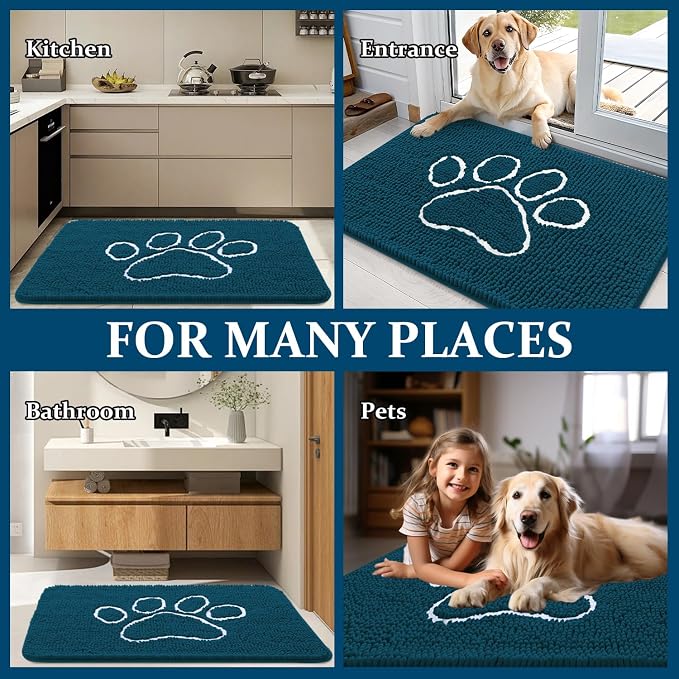 OLANLY Dog Door Mat for Muddy Paws 59x20, Paw Print Design, Absorbs Moisture